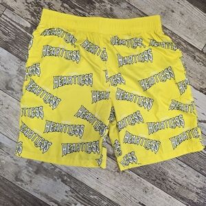 Heartless Men's Yellow & White Logo Lightweight Shorts Size XLarge